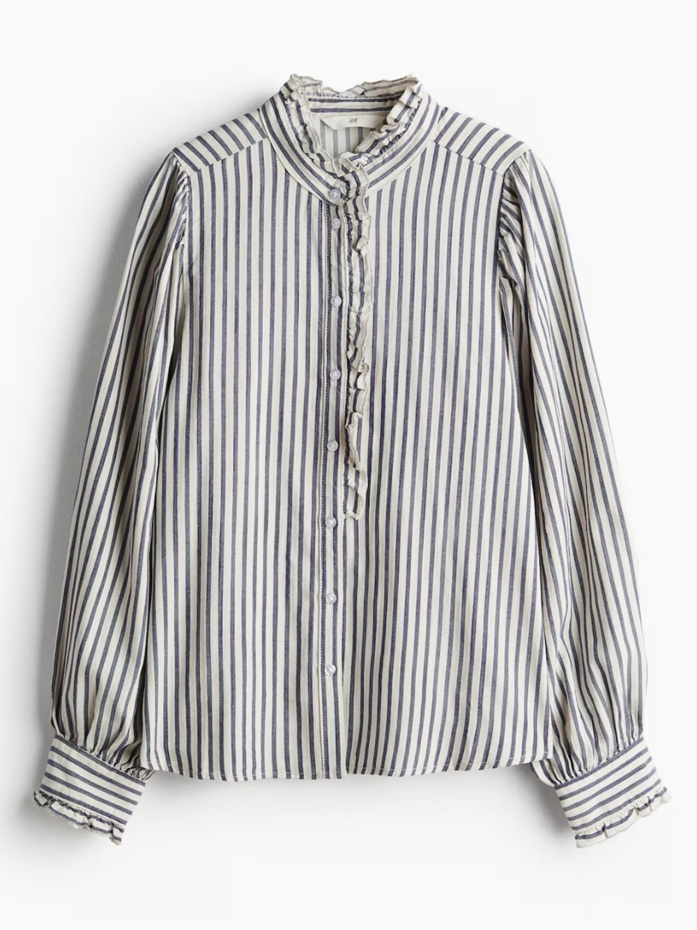 H&M Top Blouse Cotton Blend Striped Button-Up